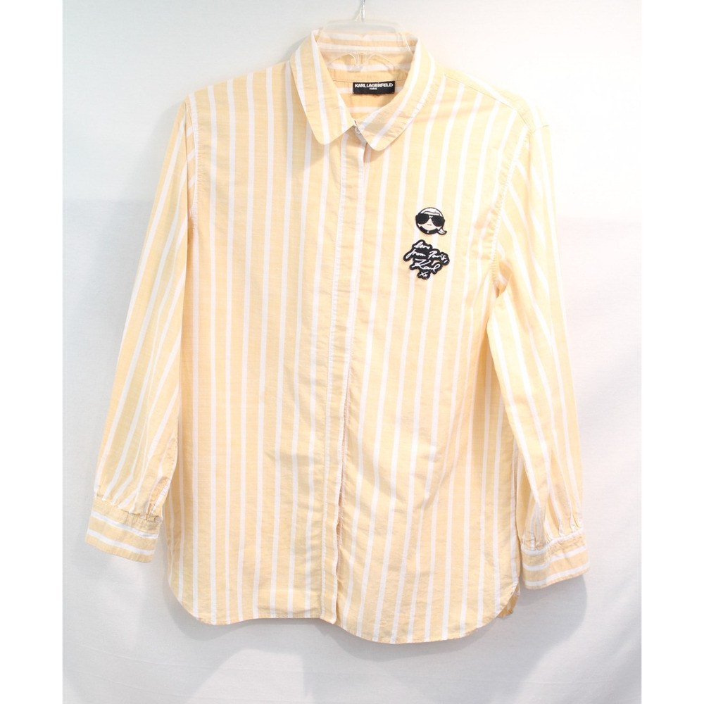 Karl Lagerfeld Paris limited Edition Womens size L Yellow Striped Front Patch